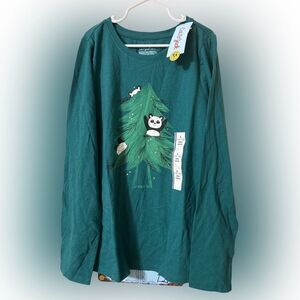 Nwt 10-12 girls panda in a Christmas tree Cat & Jack Green Long Sleeve Tee